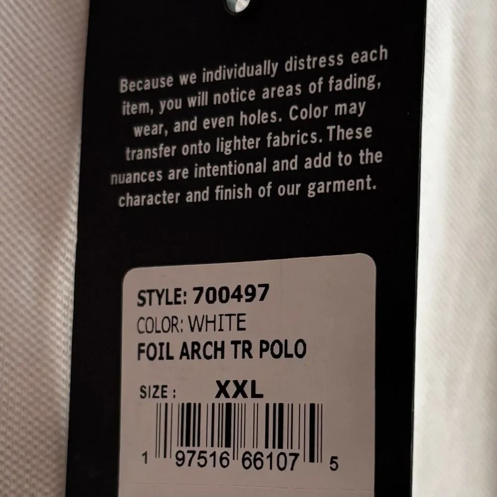 True Religion Shirt Polo Men’s Size 2XL White Black Silver Raised Lettering NEW